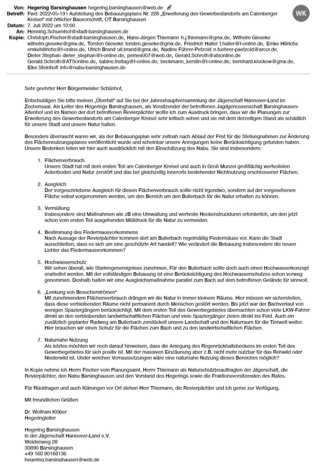 Email an den Bürgermeister 