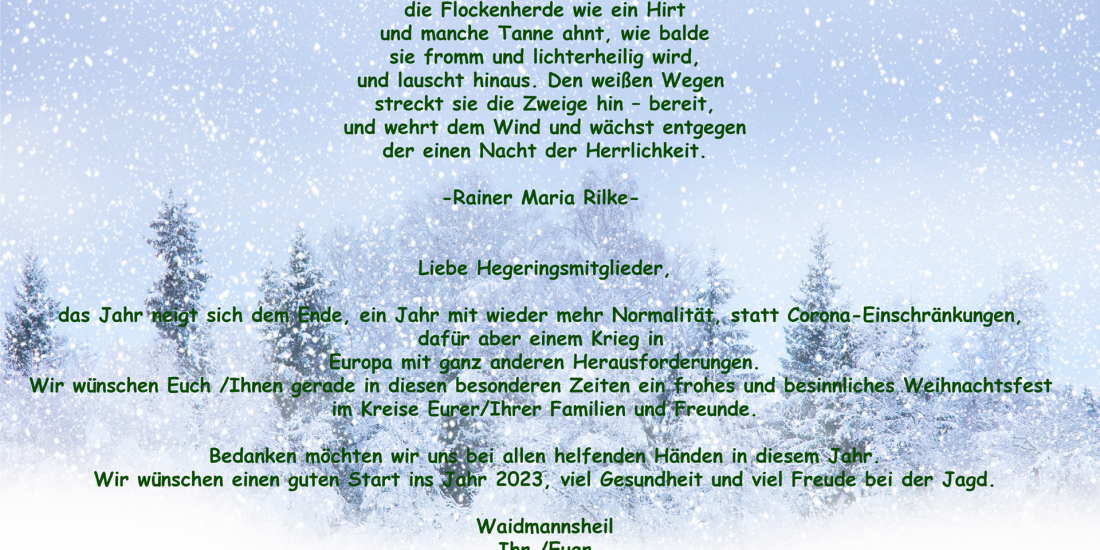Weihnachtsgrüße vom Vorstand des Hegering Barsinghausen 